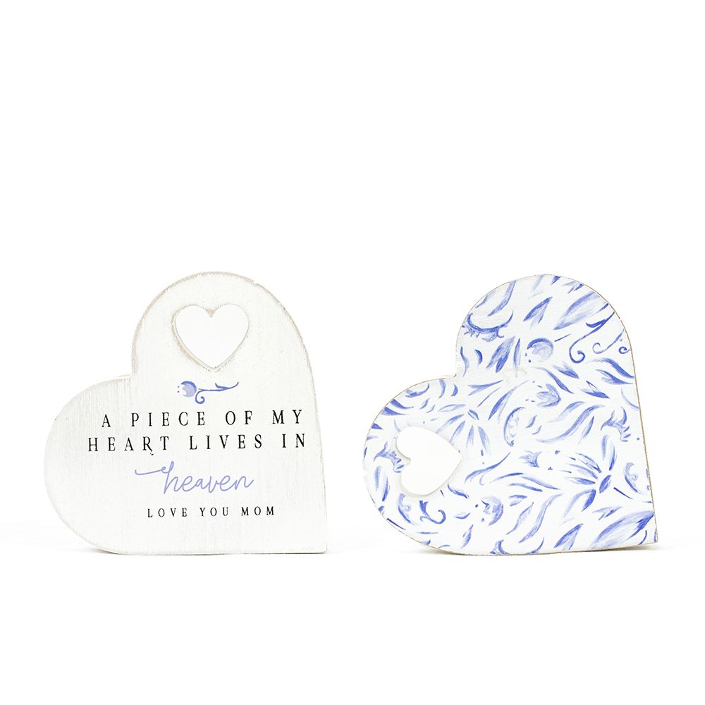 4" Reversible Wood Heart Tabletop - A Piece Of My Heart Lives In Heaven | Multicolor | Remember When Collection