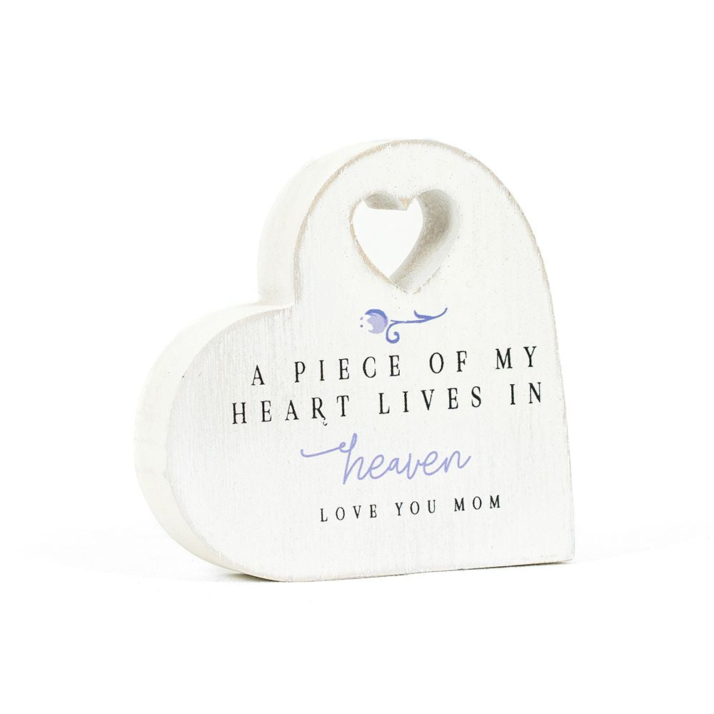 4" Reversible Wood Heart Tabletop - A Piece Of My Heart Lives In Heaven | Multicolor | Remember When Collection