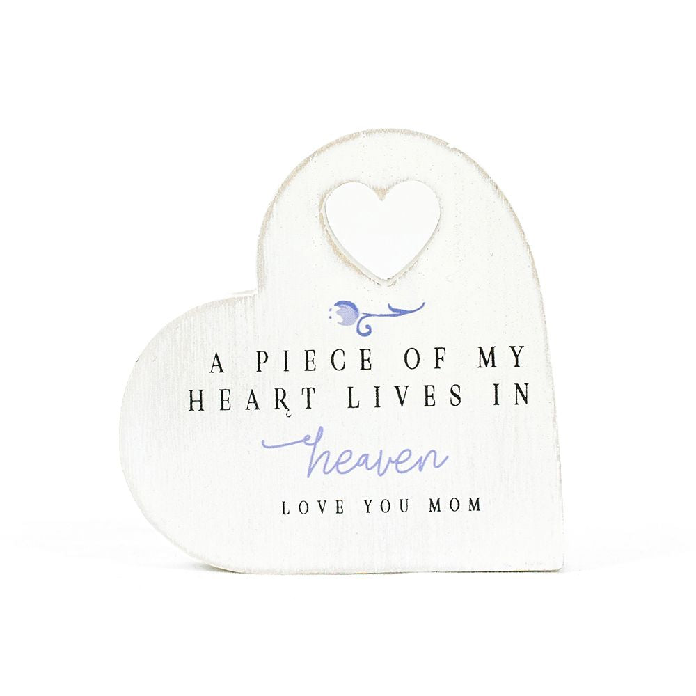 4" Reversible Wood Heart Tabletop - A Piece Of My Heart Lives In Heaven | Multicolor | Remember When Collection
