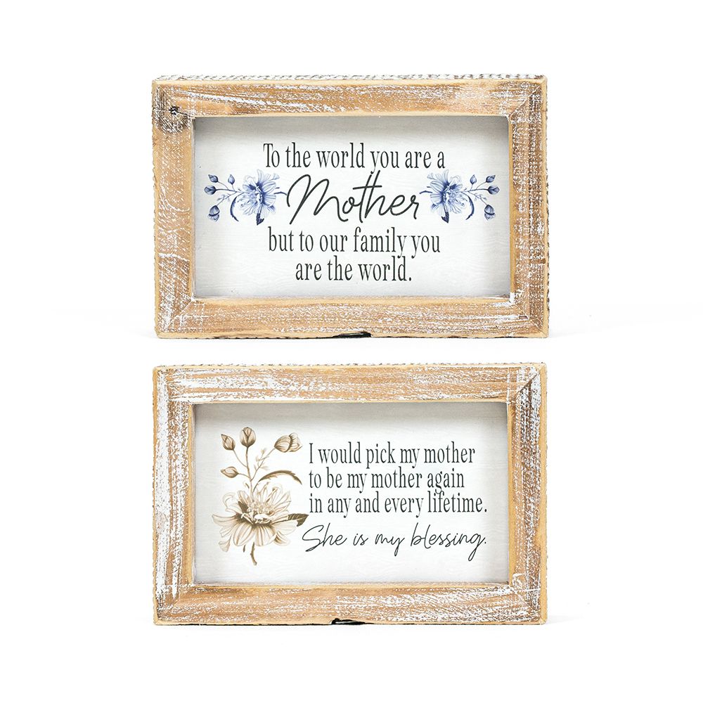 6" x 4" Reversible Wood Frame Sign - World/Blessing | Multicolor | Mother's Day Collection