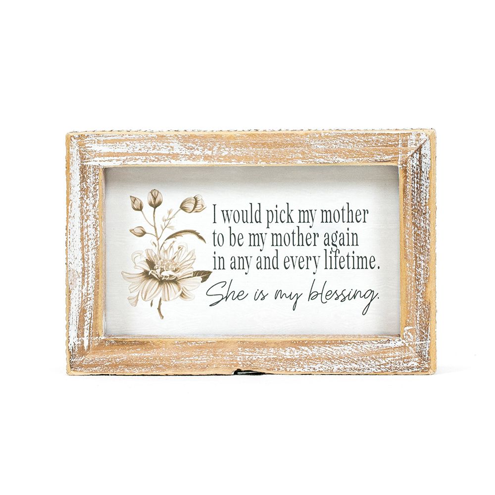 6" x 4" Reversible Wood Frame Sign - World/Blessing | Multicolor | Mother's Day Collection