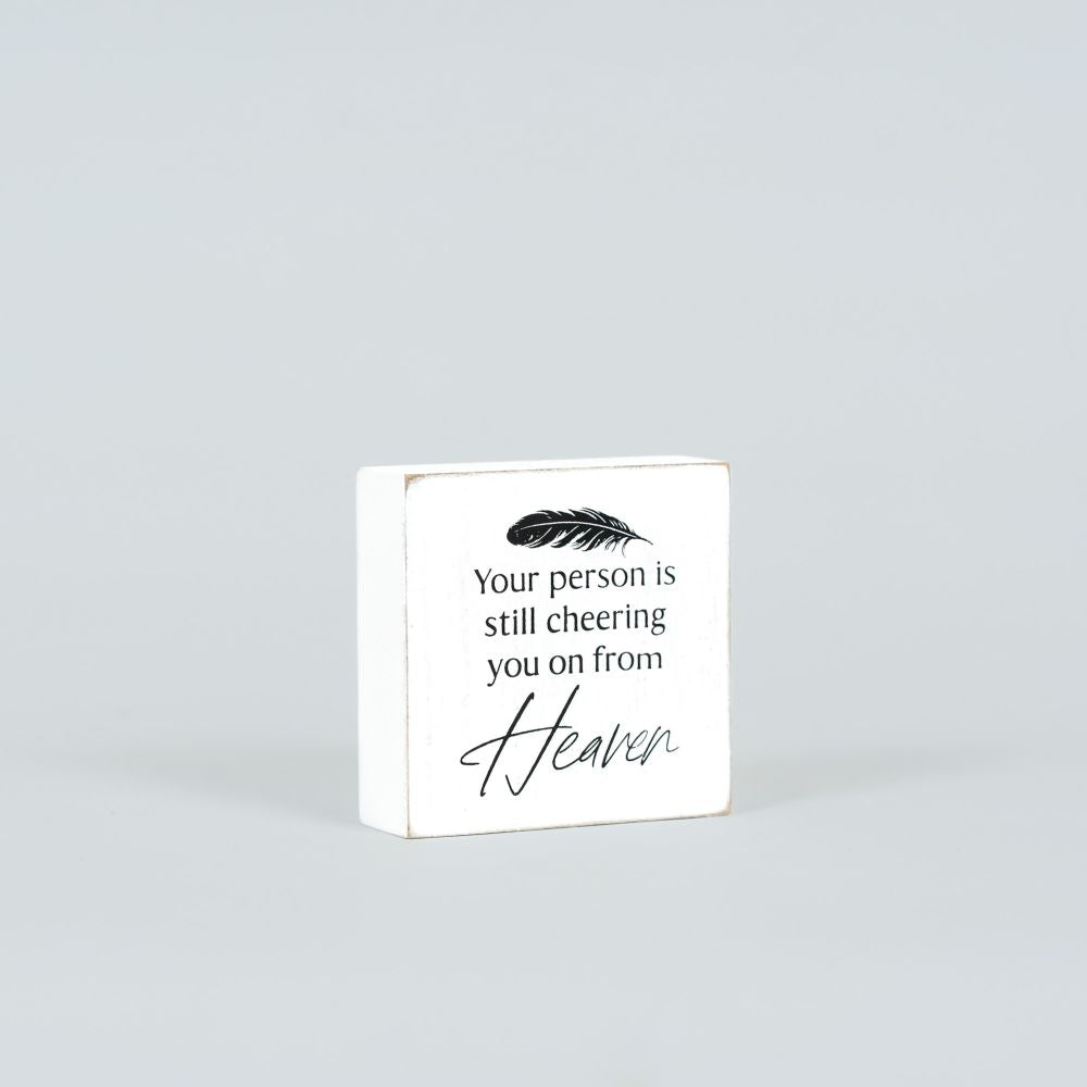 3" x 3" Wood Block Sign - Cheering You On | White and Black | Remember When Collection