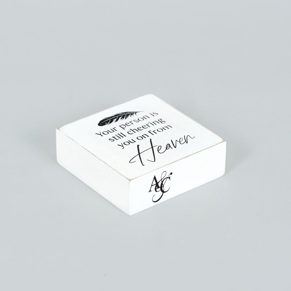 3" x 3" Wood Block Sign - Cheering You On | White and Black | Remember When Collection