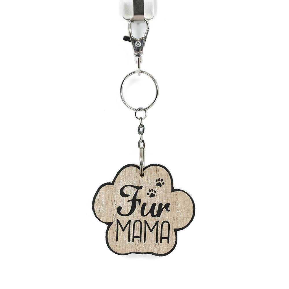 3" Reversible Wood Keychain - Fur Mama | Natural and Black
