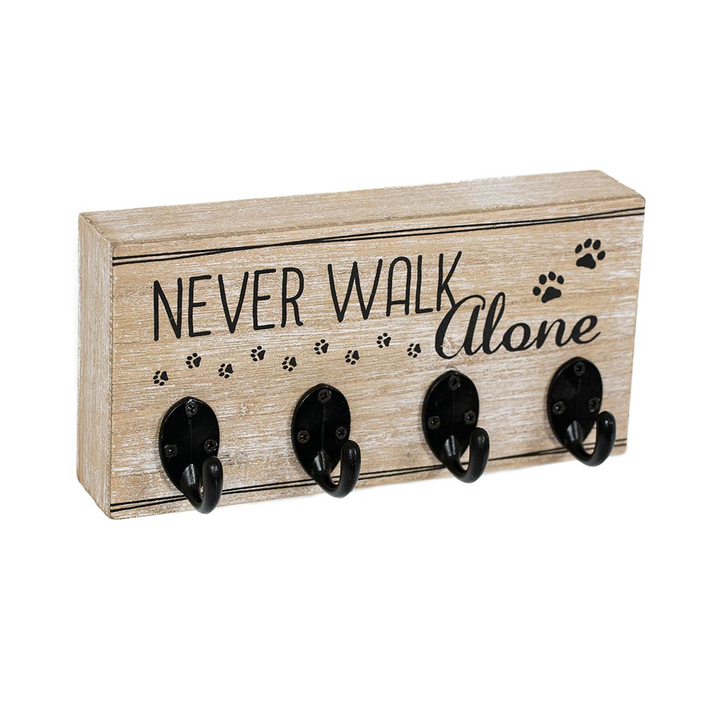 8" x 4" Wood Hook Board - Never Walk Alone | Natural and Black | Fur Babies Collection