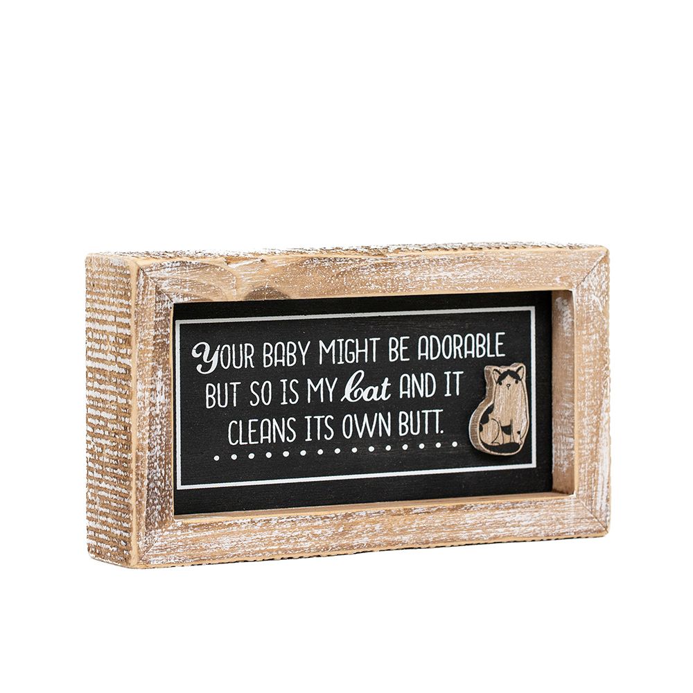 7" x 4" Reversible Wood Frame Sign - Cat Lady/Butt | Multicolor | Fur Babies Collection