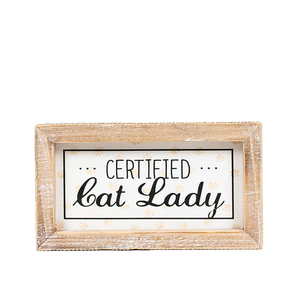 7" x 4" Reversible Wood Frame Sign - Cat Lady/Butt | Multicolor | Fur Babies Collection
