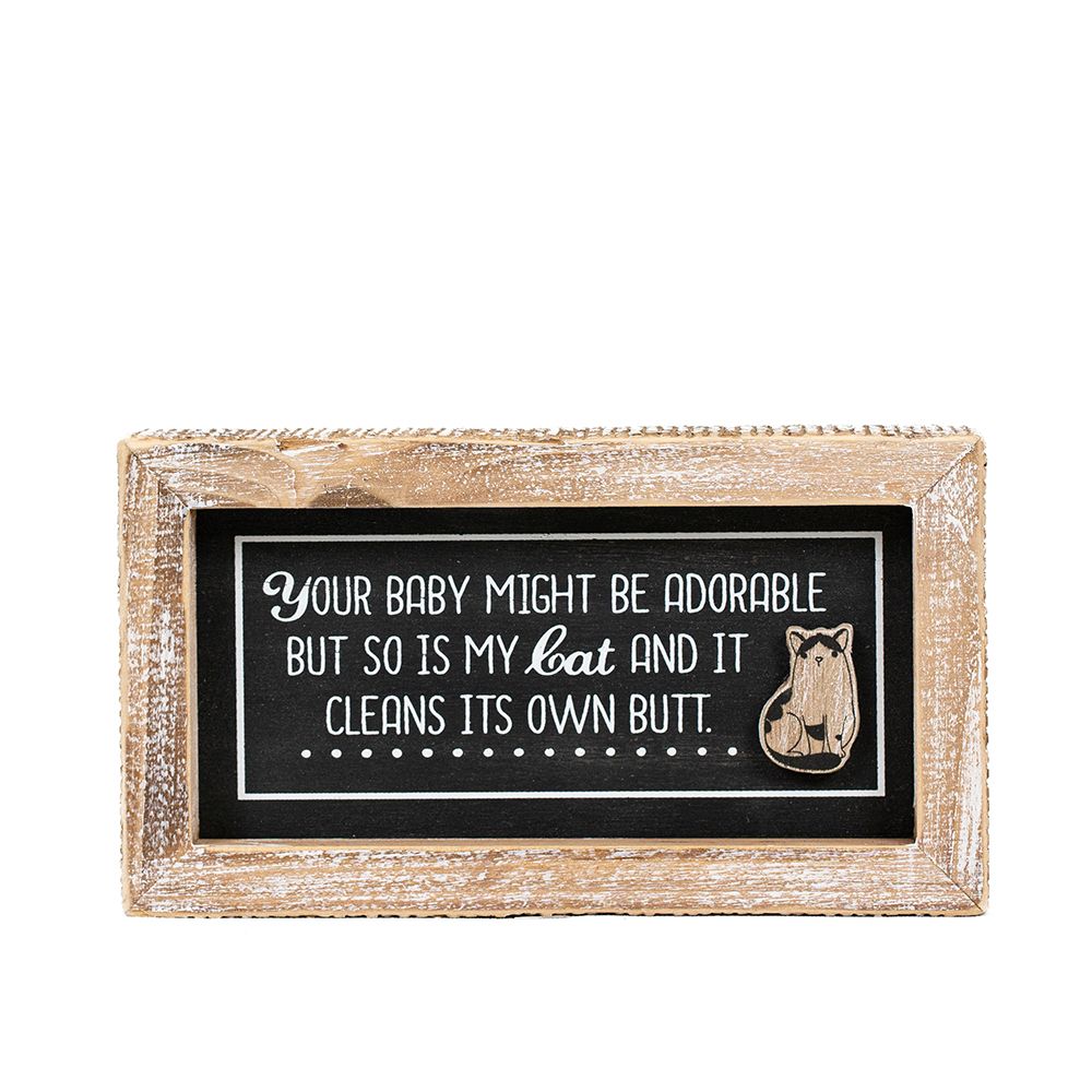 7" x 4" Reversible Wood Frame Sign - Cat Lady/Butt | Multicolor | Fur Babies Collection
