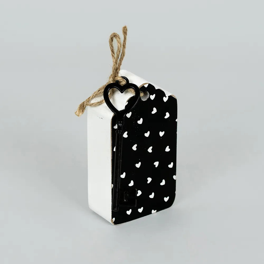5" Reversible Wood Tag with Key - Love Is The Key | Black and White | You and Me Collection
