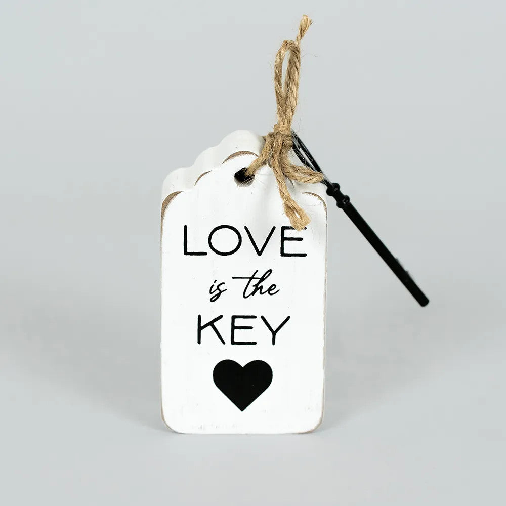 5" Reversible Wood Tag with Key - Love Is The Key | Black and White | You and Me Collection