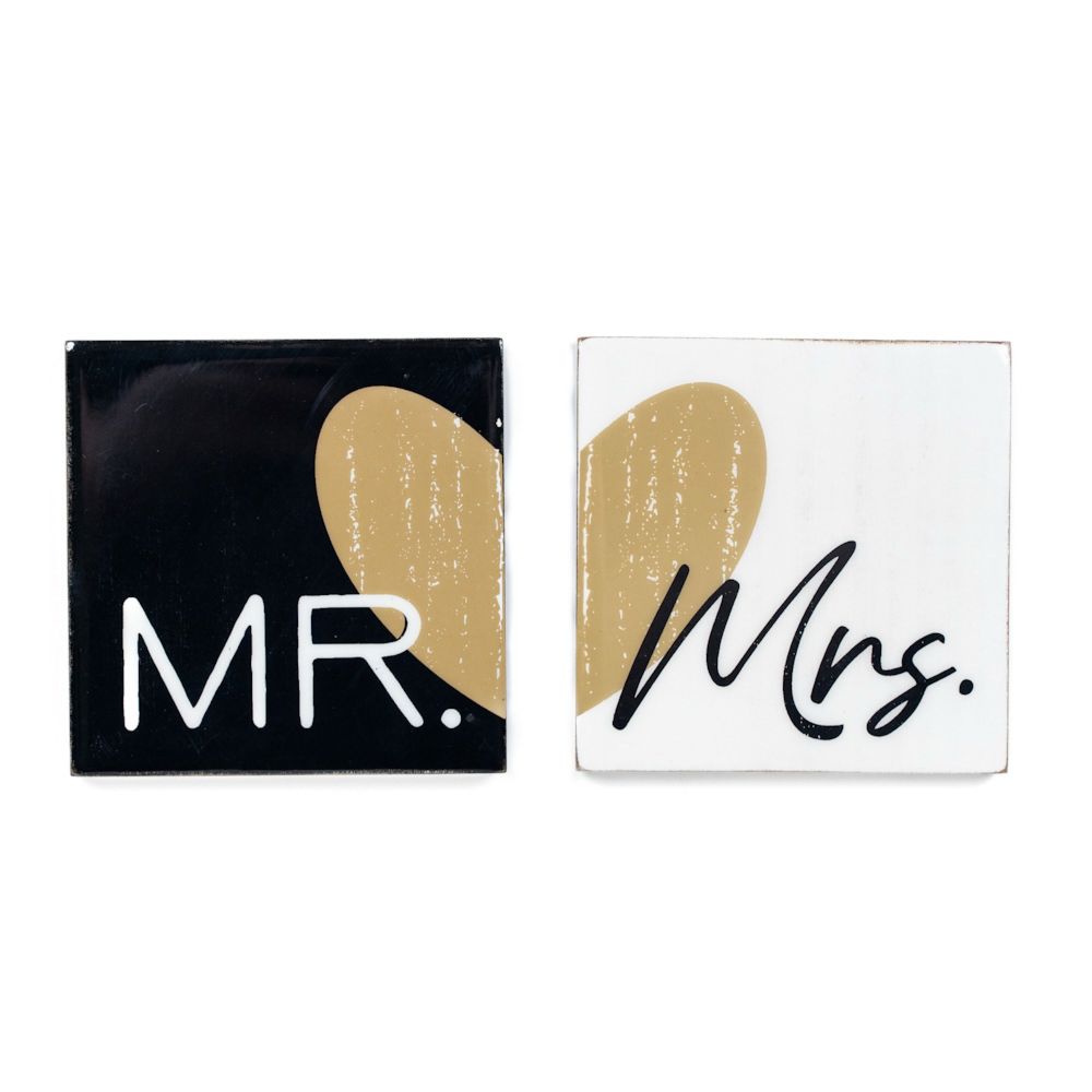 4" Wood Coaster Magnets (Set of 2) - Mr and Mrs | You and Me Collection