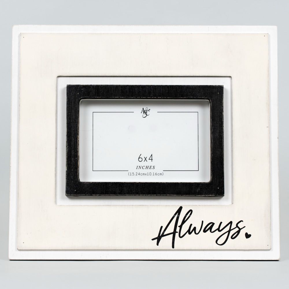 12x10x1 wood photo frame (ALWAYS) wh/bk (6x4)