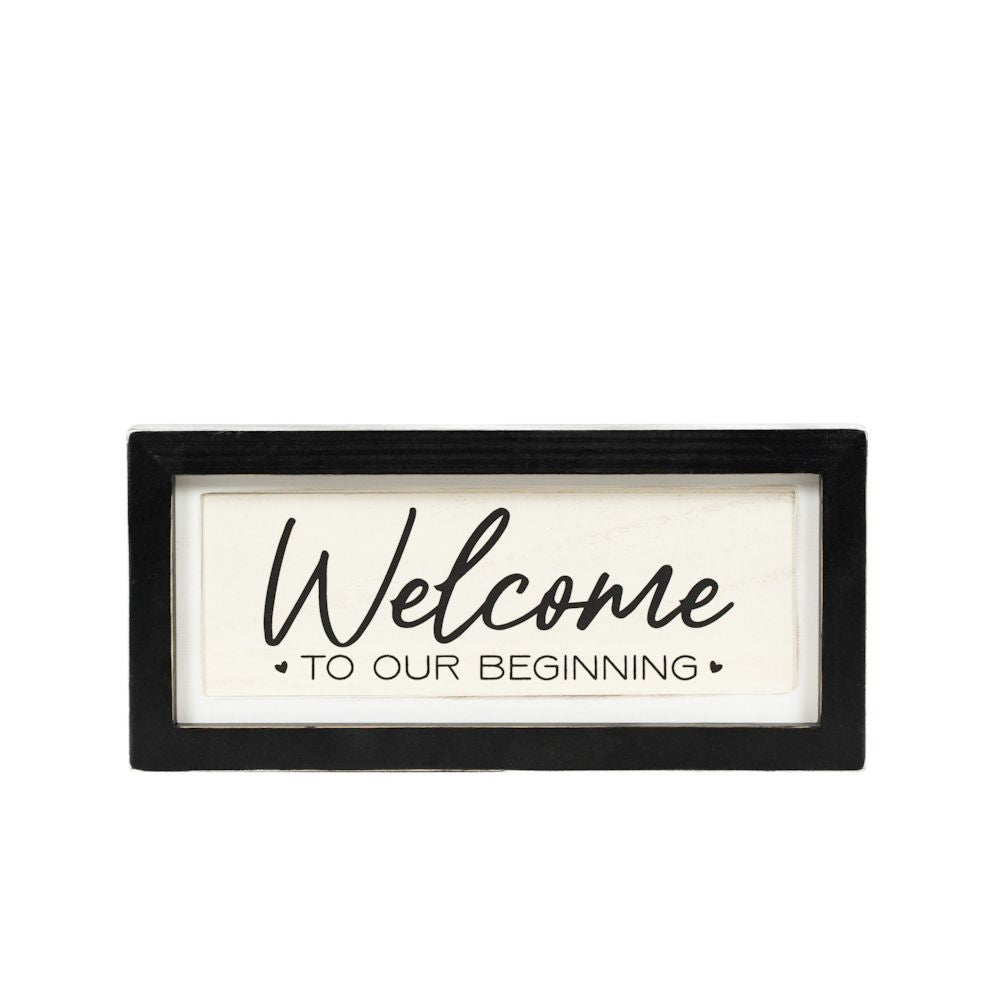 13x6x1.5 rvs wood frame sign (WELCOME/LIVED) wh/bk