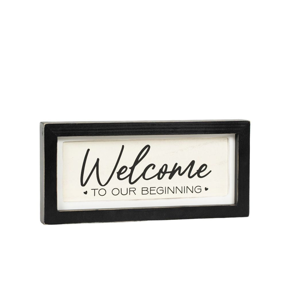 13" x 6" Reversible Wood Frame Sign - Beginning/Ever After | White and Black | You and Me Collection