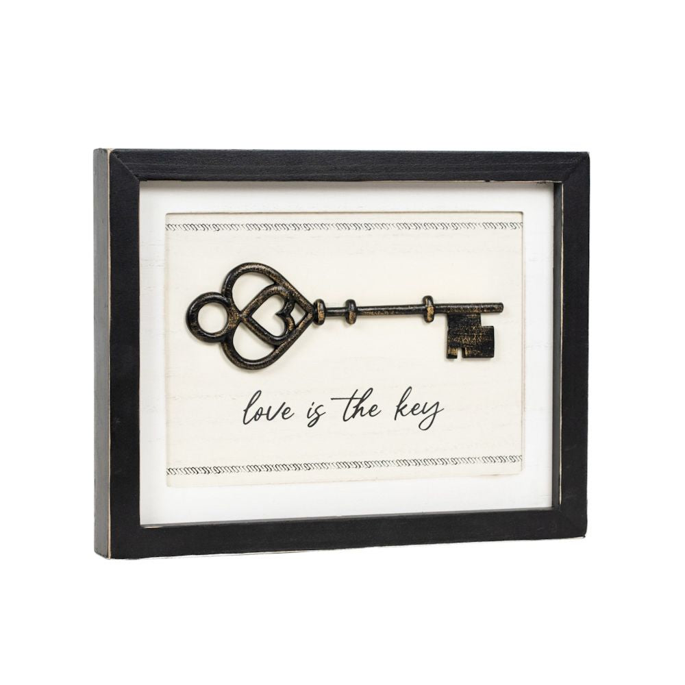 13" x 10" Reversible Wood Frame Sign - Love is the Key/You + Me | White and Black | You and Me Collection