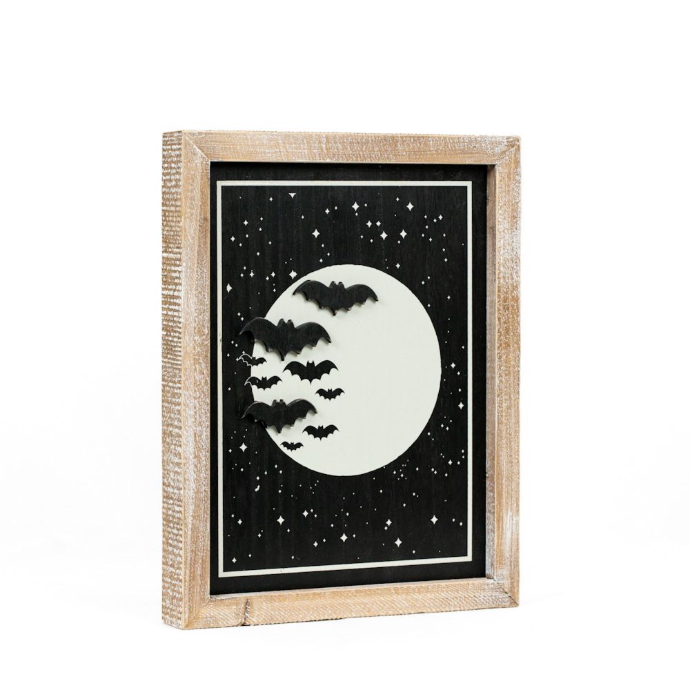 10" x 13" Reversible Wood Frame Sign - Moon and Pumpkin | Multicolor