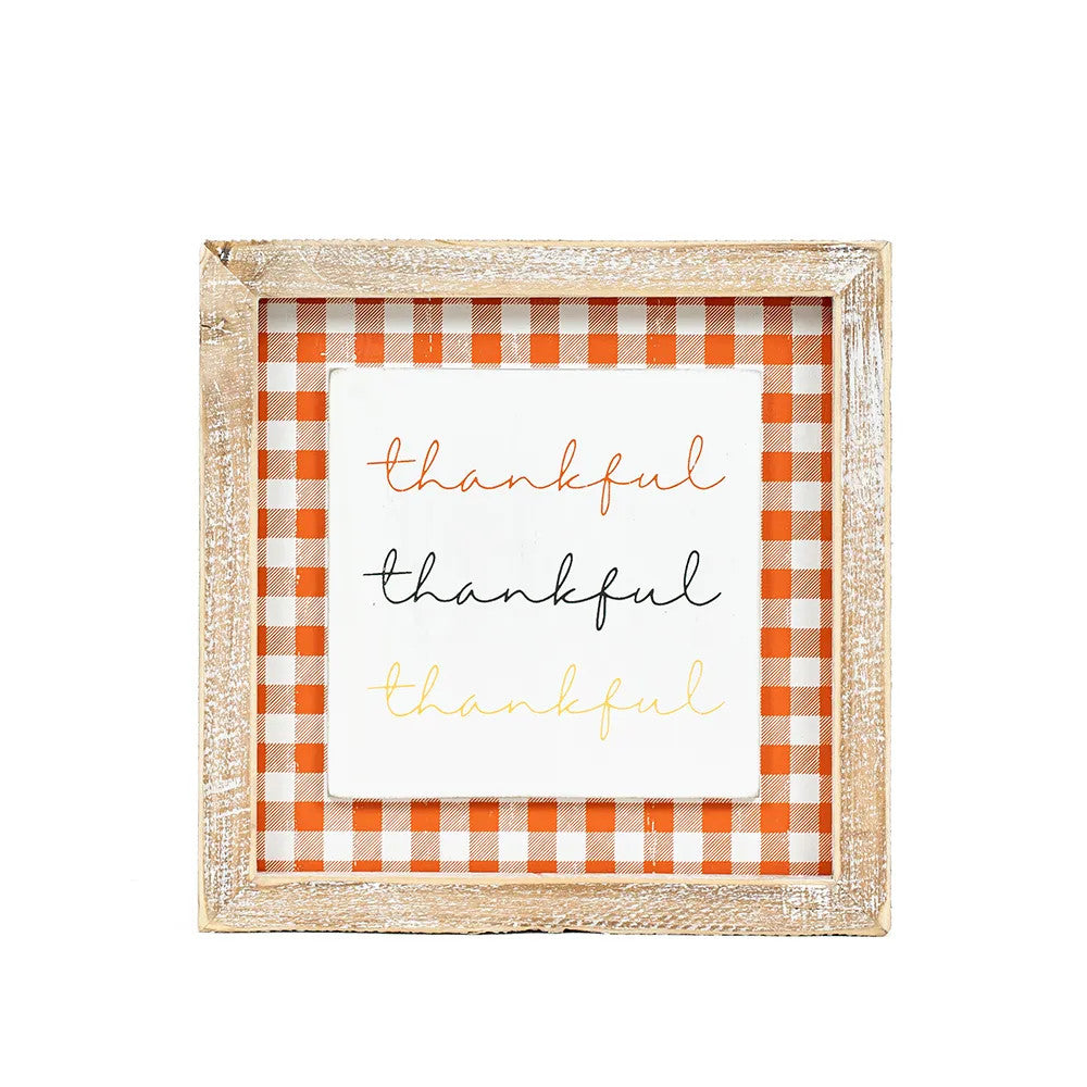 7" Reversible Wood Frame Sign - Hat and Thankful | Multicolor | Pumpkins and Sweets Collection
