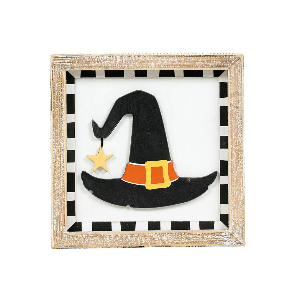 7" Reversible Wood Frame Sign - Hat and Thankful | Multicolor | Pumpkins and Sweets Collection