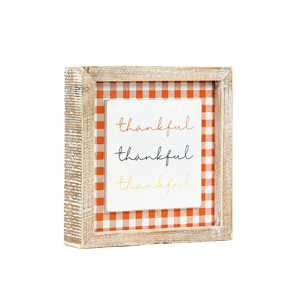 7" Reversible Wood Frame Sign - Hat and Thankful | Multicolor | Pumpkins and Sweets Collection