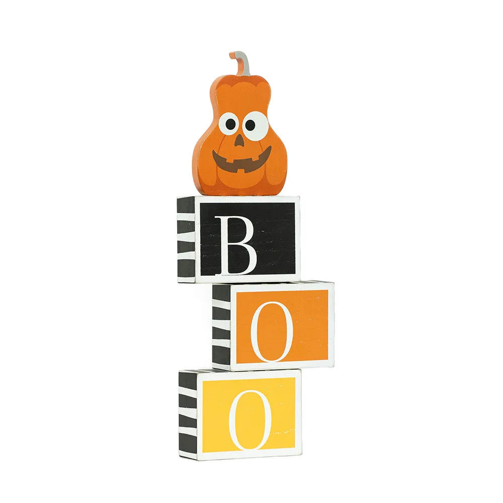 14" Reversible Wood Blocks - Boo/Pie | Multicolor | Pumpkins and Sweets Collection