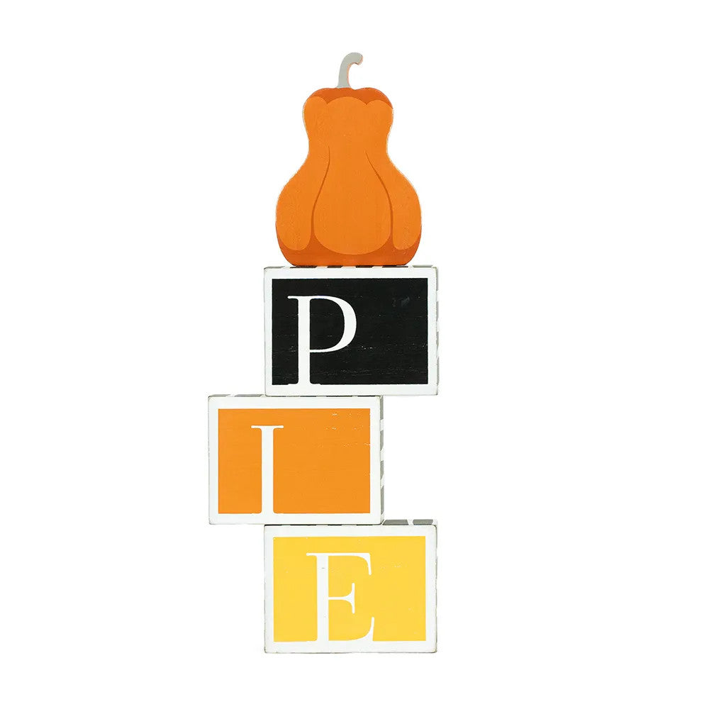 14" Reversible Wood Blocks - Boo/Pie | Multicolor | Pumpkins and Sweets Collection