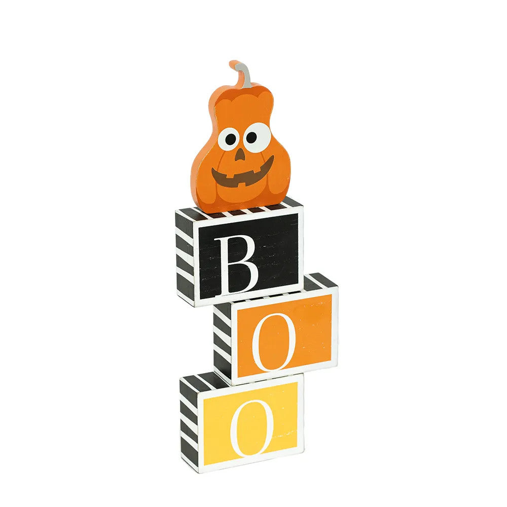 14" Reversible Wood Blocks - Boo/Pie | Multicolor | Pumpkins and Sweets Collection