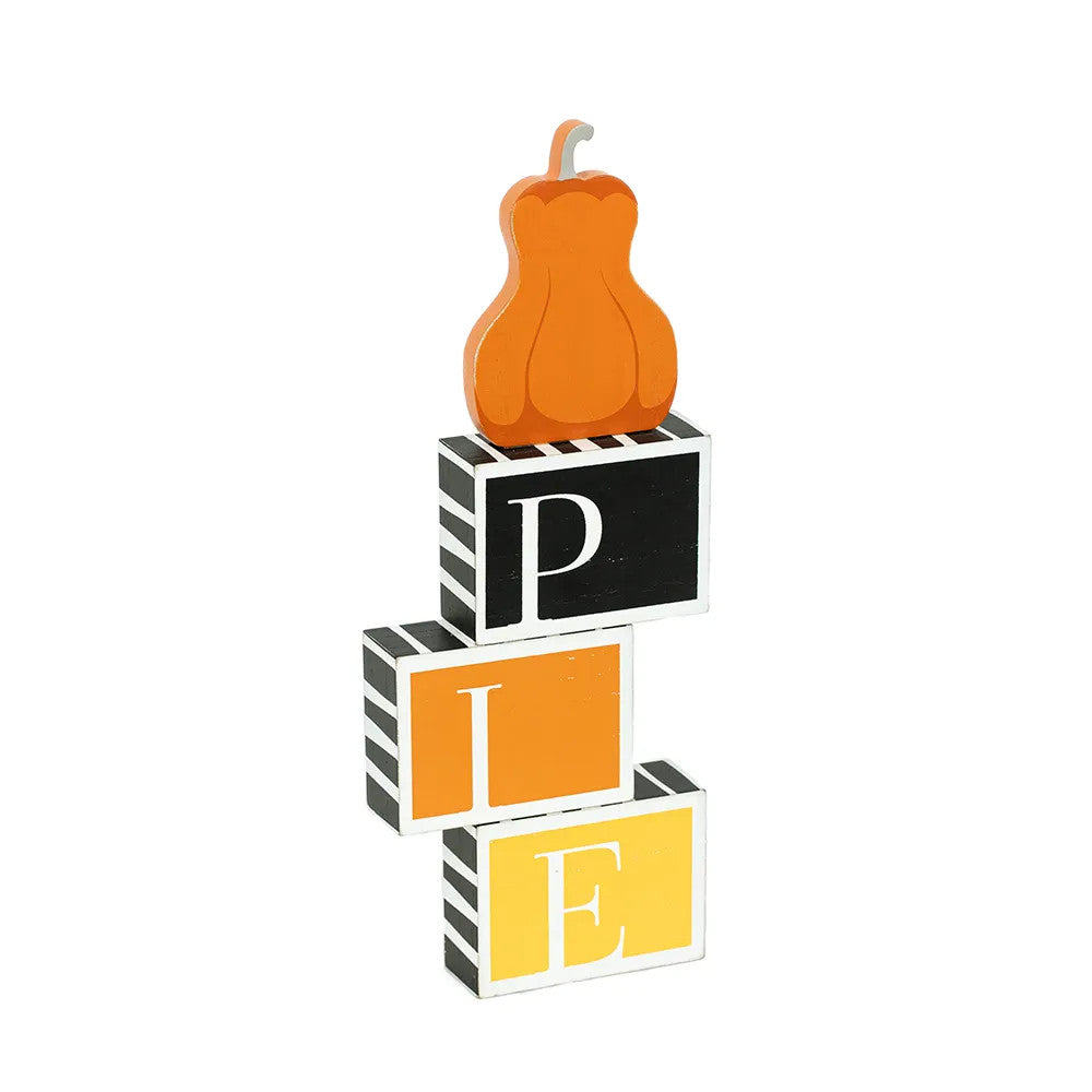 14" Reversible Wood Blocks - Boo/Pie | Multicolor | Pumpkins and Sweets Collection