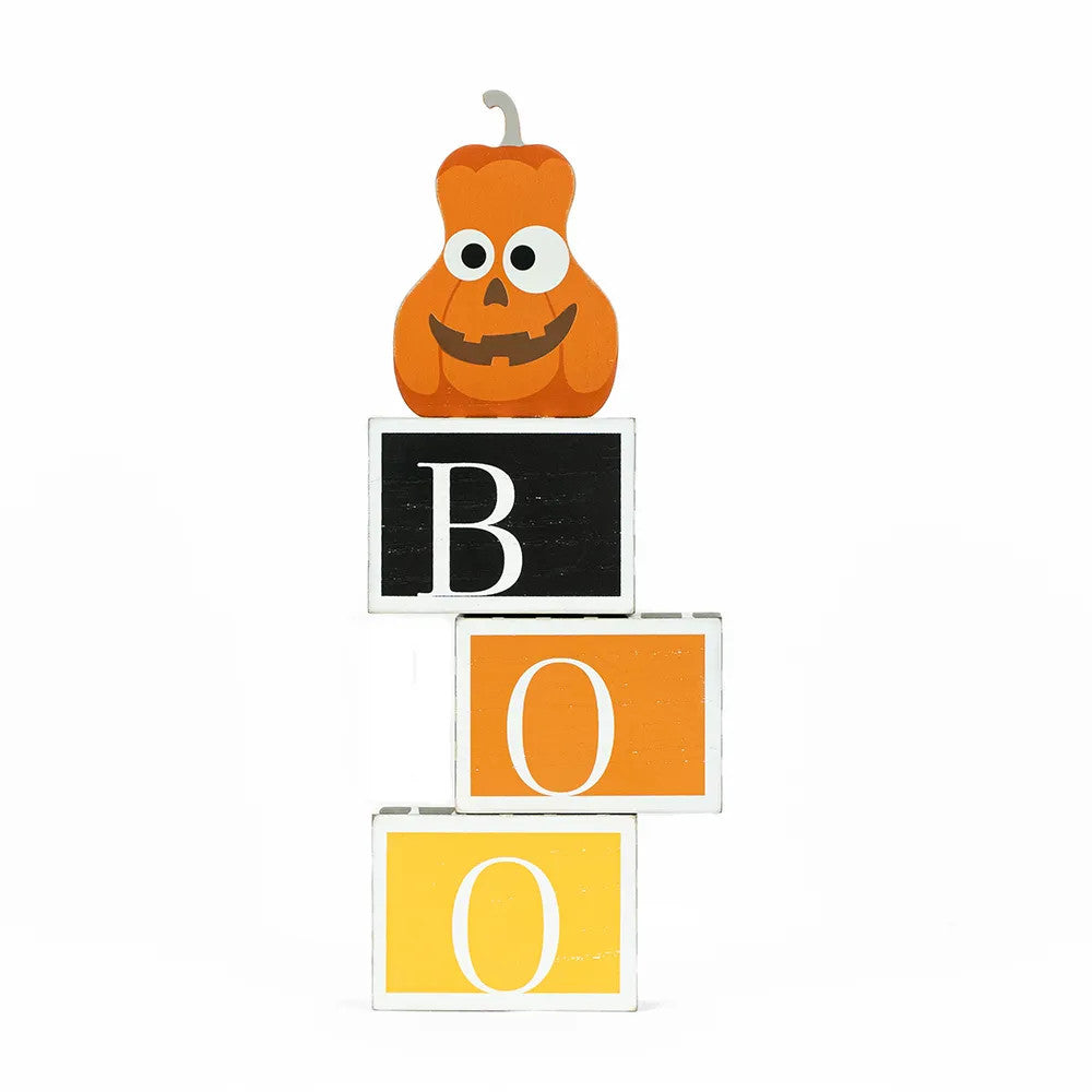 14" Reversible Wood Blocks - Boo/Pie | Multicolor | Pumpkins and Sweets Collection