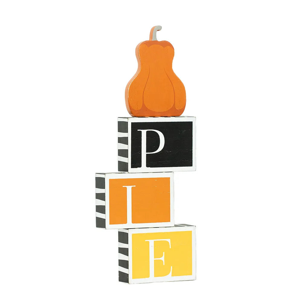 14" Reversible Wood Blocks - Boo/Pie | Multicolor | Pumpkins and Sweets Collection
