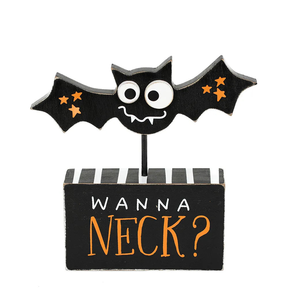 7" Wood Bat on Stand - Neck | Multicolor | Pumpkins and Sweets Collection