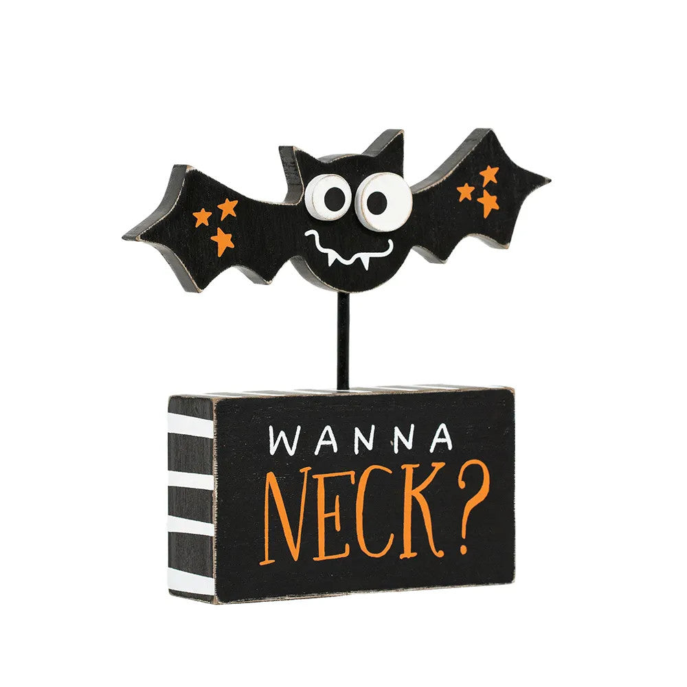 7" Wood Bat on Stand - Neck | Multicolor | Pumpkins and Sweets Collection