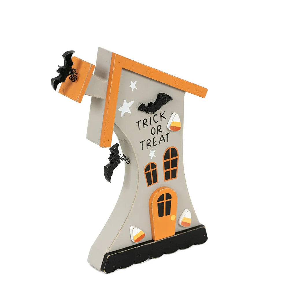 14" Wood Cutout House - Trick | Multicolor | Pumpkins and Sweets Collection