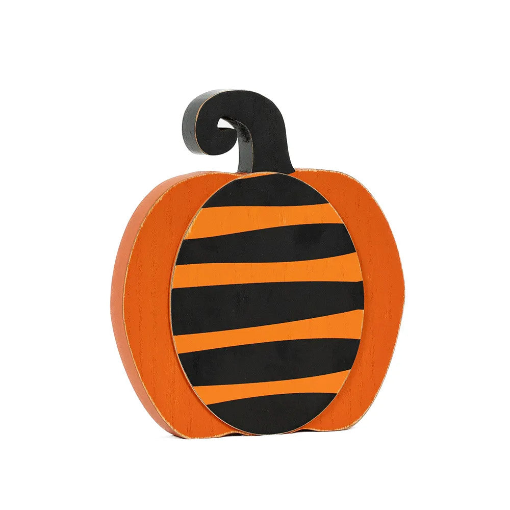 9" Reversible Wood Pumpkin Cutout – Orange & Black