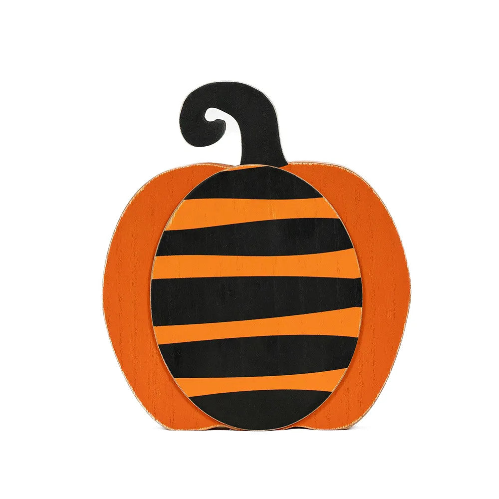 9" Reversible Wood Pumpkin Cutout – Orange & Black