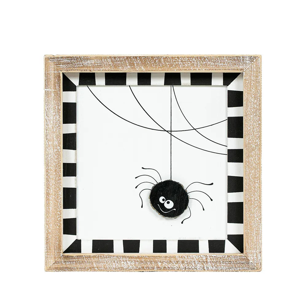 9" Reversible Wood Frame Sign - Spider/Pumpkin | Multicolor | Pumpkins and Sweets Collection