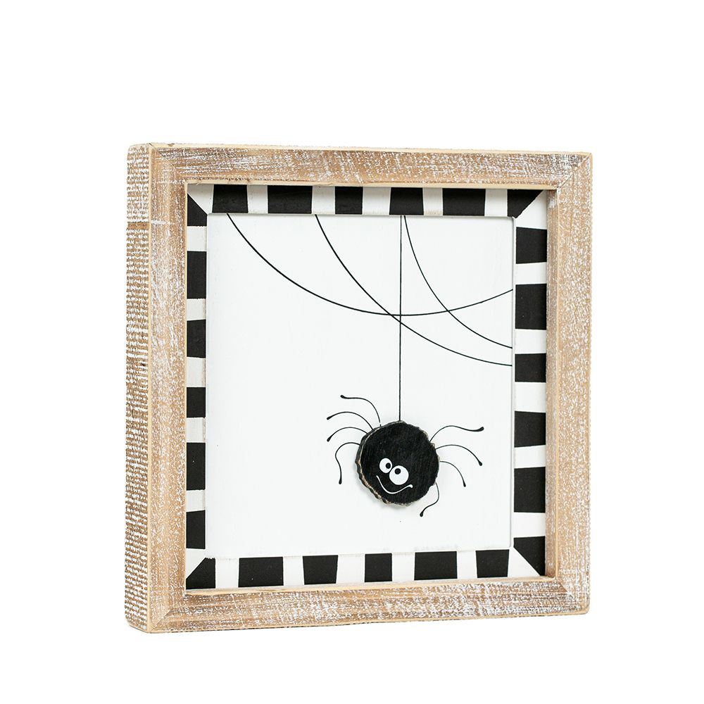 9" Reversible Wood Frame Sign - Spider/Pumpkin | Multicolor | Pumpkins and Sweets Collection