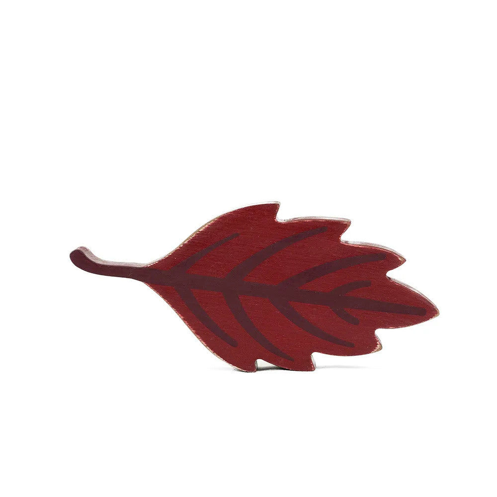 7" Chunky Wood Shape - Leaf | Red and Brown