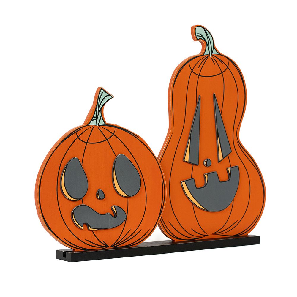19" Reversible Wood Cutout on Base - Pumpkins | Multicolor | Sweet and Spooky