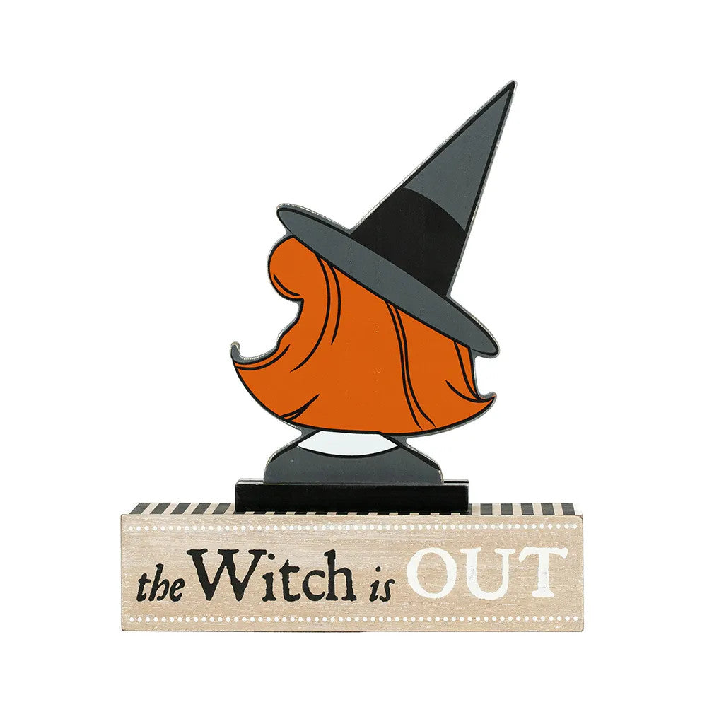 12" Reversible Wood Cutout Block - Witch | Multicolor | Sweet and Spooky Collection