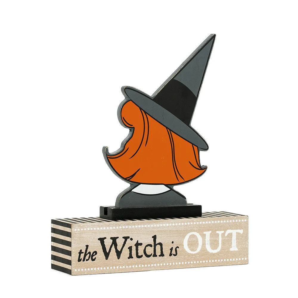12" Reversible Wood Cutout Block - Witch | Multicolor | Sweet and Spooky Collection