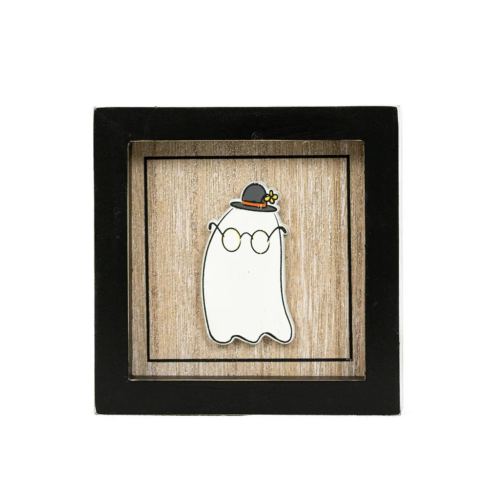 5" Reversible Wood Frame Sign - Ghost/Afraid | Sweet and Spooky Collection