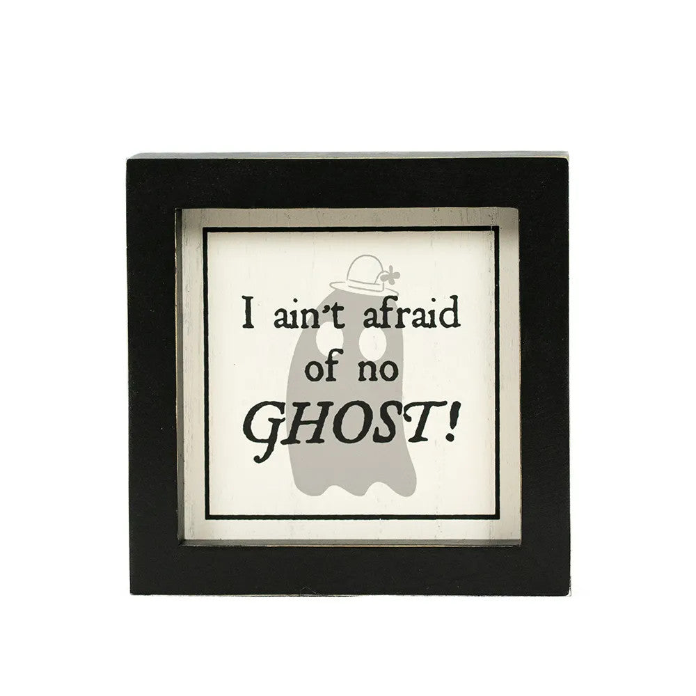 5" Reversible Wood Frame Sign - Ghost/Afraid | Sweet and Spooky Collection