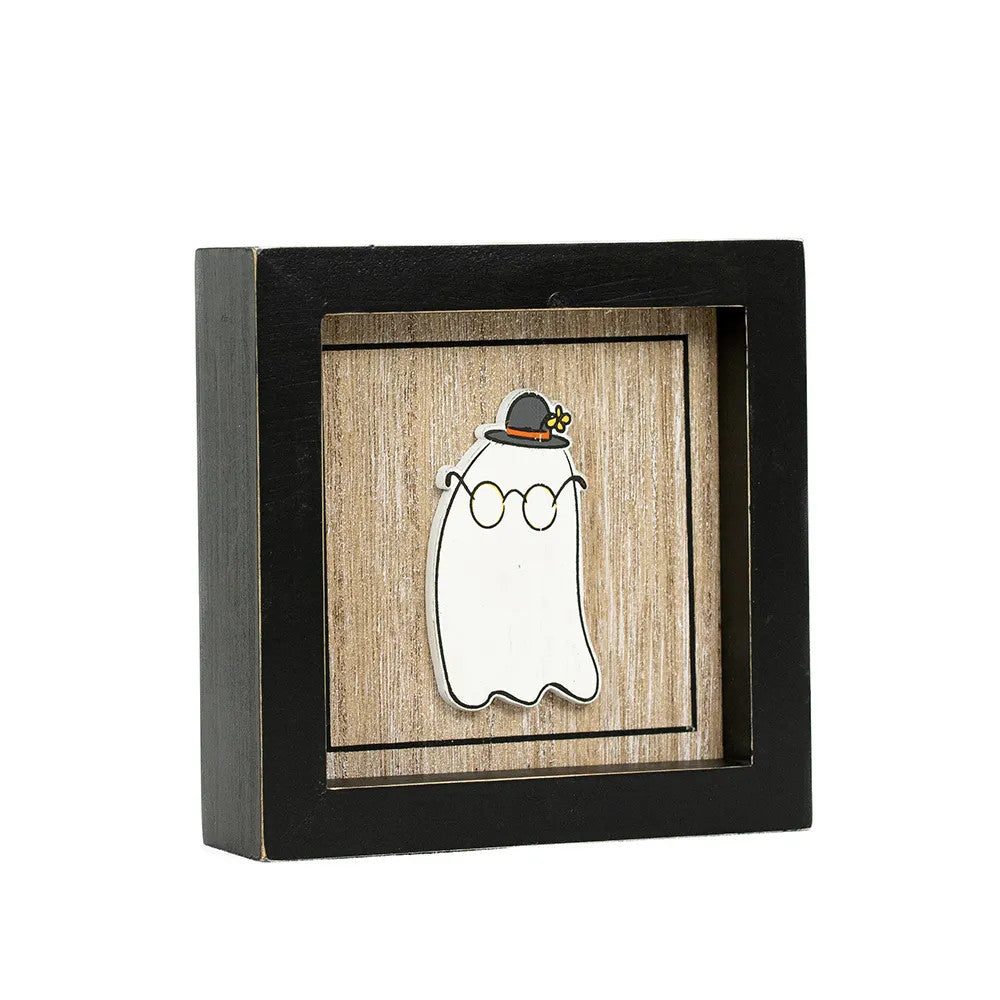 5" Reversible Wood Frame Sign - Ghost/Afraid | Sweet and Spooky Collection