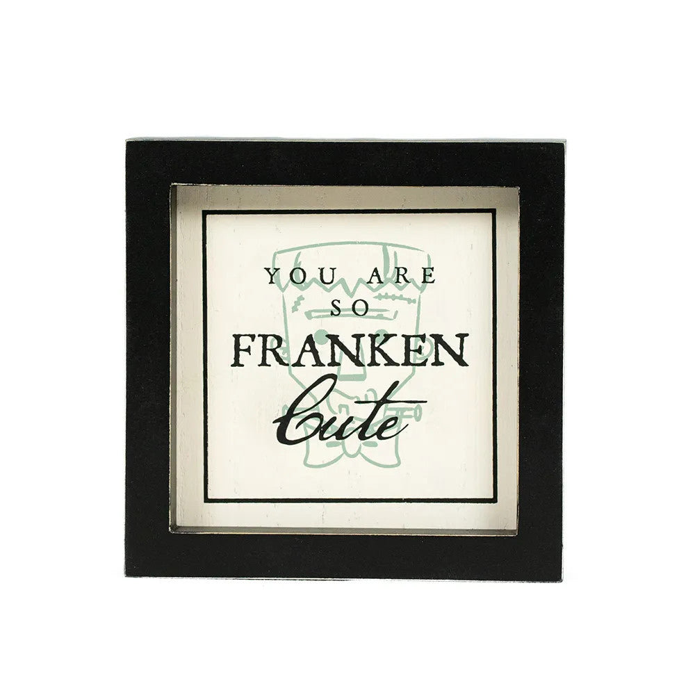 5" Reversible Wood Frame Sign - Frankie/Cute | Sweet and Spooky Collection