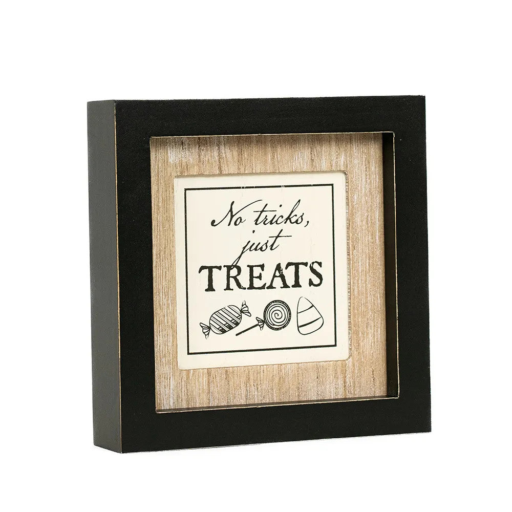 7" Reversible Wood Frame Sign - Treats/Eat | Natural, White and Black | Sweet & Spooky Collection