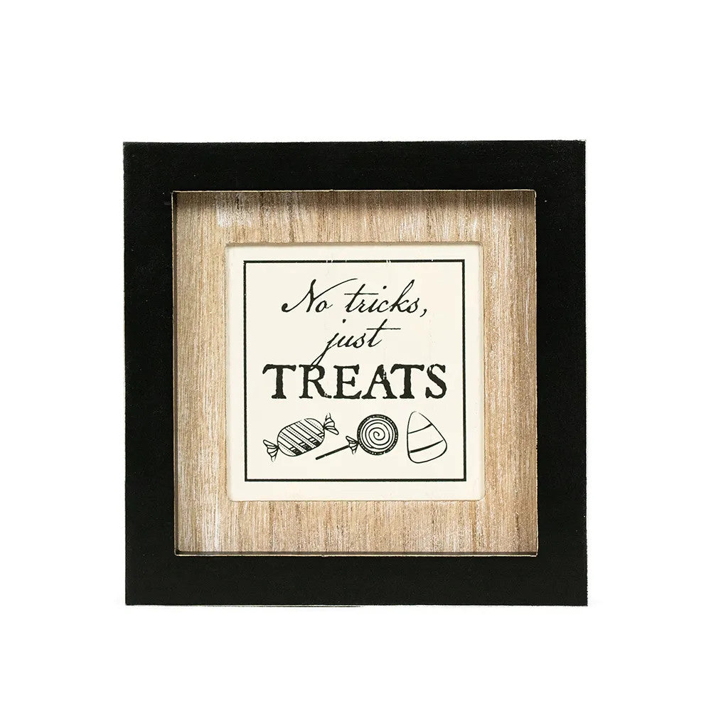 7" Reversible Wood Frame Sign - Treats/Eat | Natural, White and Black | Sweet & Spooky Collection