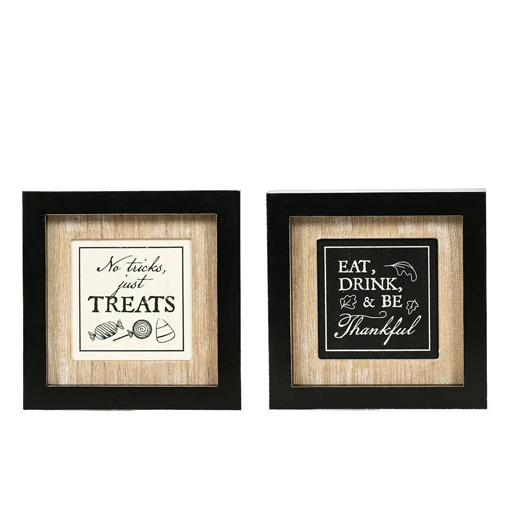 7x7x1.5 rvs wood frame sign (TREATS/EAT) ntrl/wh/bk