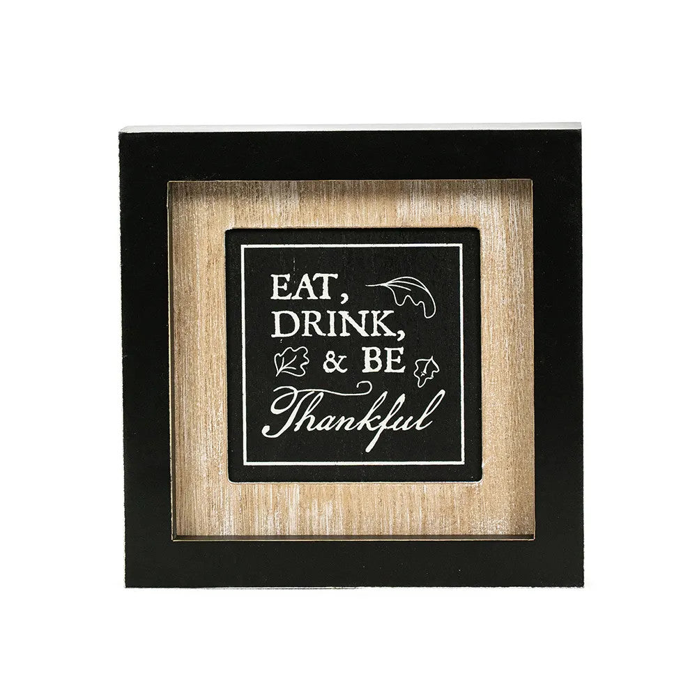 7" Reversible Wood Frame Sign - Treats/Eat | Natural, White and Black | Sweet & Spooky Collection
