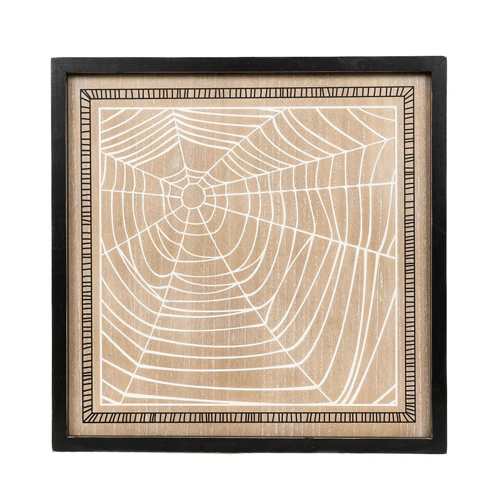 20" Reversible Wood Frame Sign - Web and Leaves | Multicolor | Sweet and Spooky