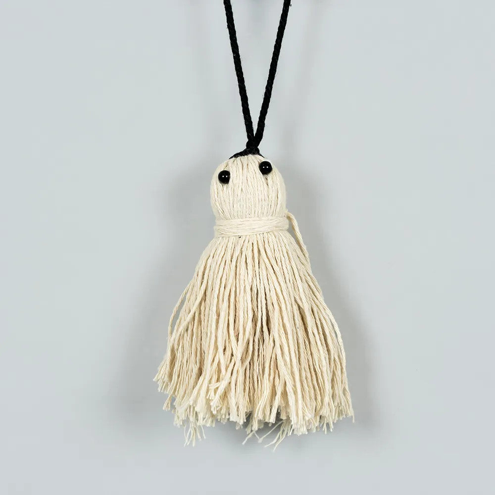 4" and 6" Tassel Ghost Ornaments (Set of 2) - White and Black | Spookable Collection
